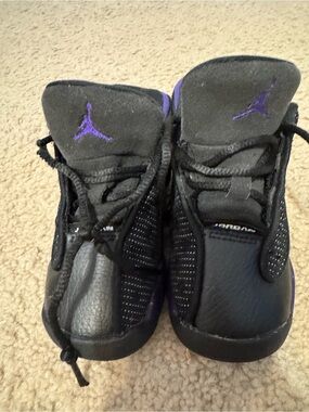 Jordan Kids Black Sneakers with Purple Jumpman